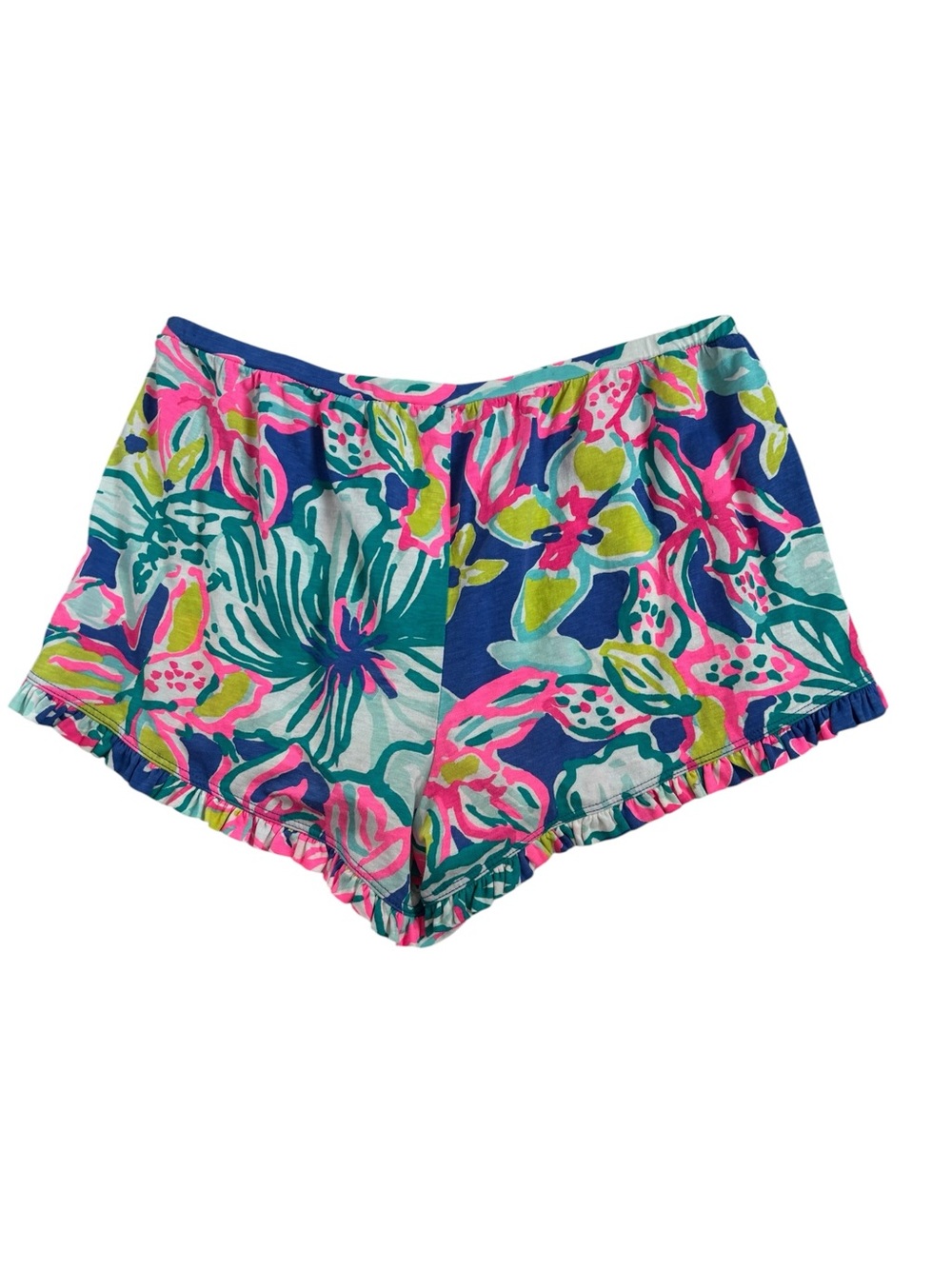 Lilly Pulitzer Cotton Printed Tropical Shorts Pink White Ruffle Hem Size XS - Picture 2 of 4